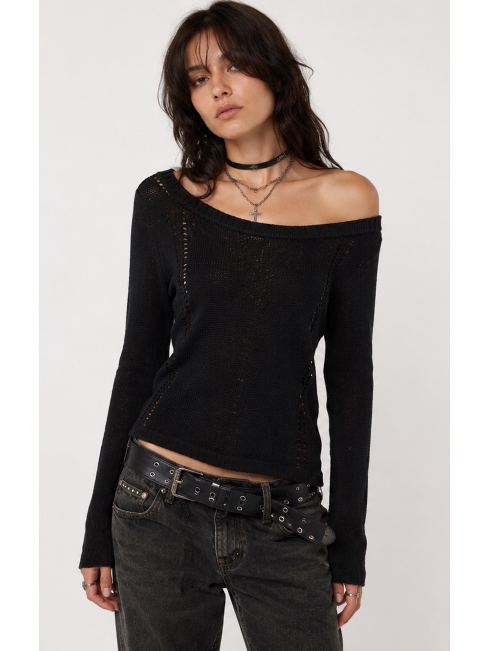 Apt9 Black Y2K 90’s Grunge Scoop Neck Minimalist Whimsigoth Knit Sweater Medium